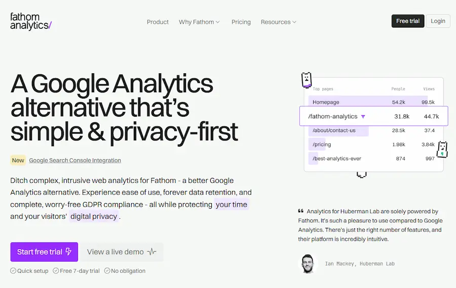 Fathom analytics: Privacy-first analytics that respect your visitors, simplify your workflow, and eliminate cookie banners.