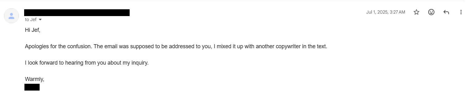 Their apology for the Sarah mix-up, redacted