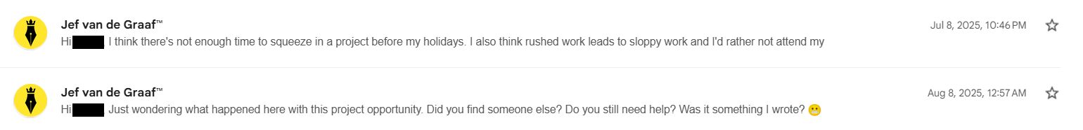 My unanswered follow-ups, redacted
