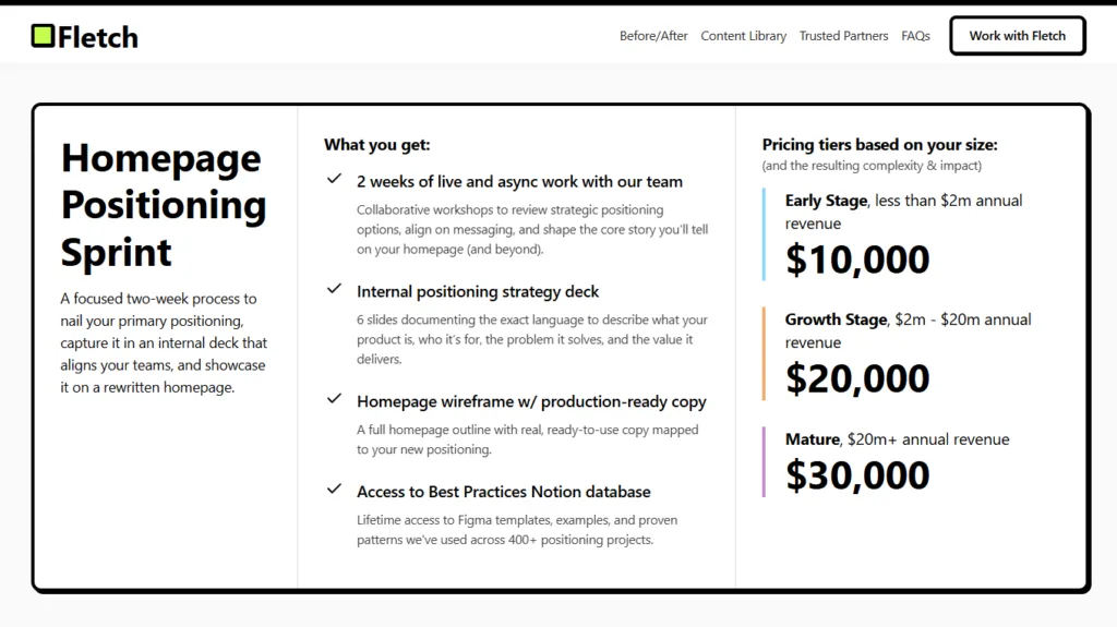 Homepage Website Copywriting Pricing by SaaS consultancy