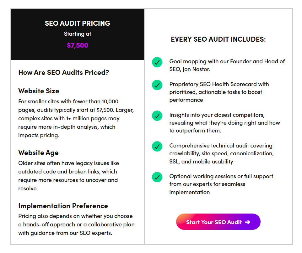 Website SEO Audit Pricing