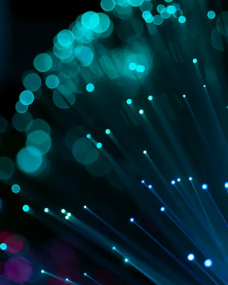 Fibre-optic strands glowing blue