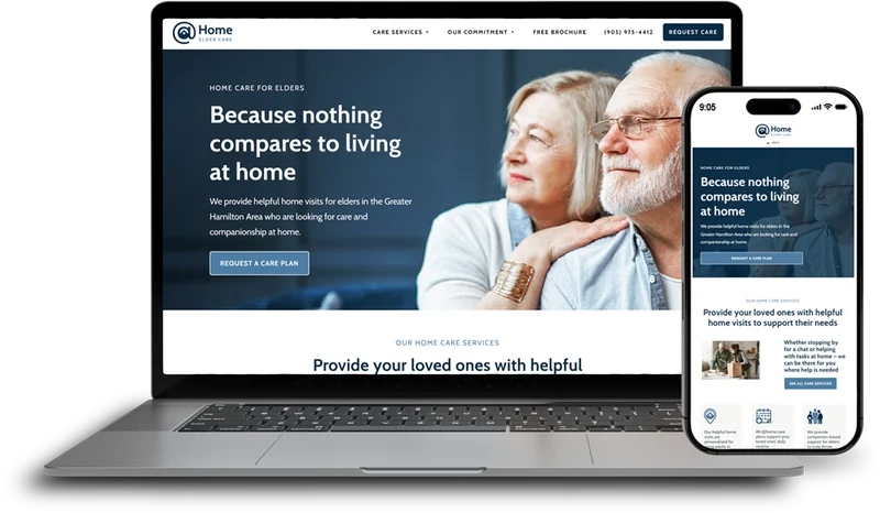 At Home Elder Care — senior care website on laptop, tablet and phone