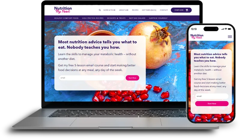 Nutrition My Food — registered dietitian website on laptop, tablet and phone