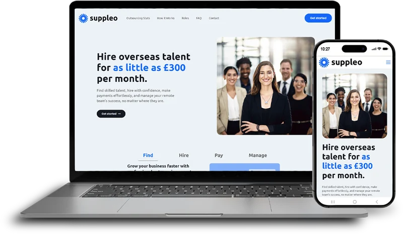 Suppleo — outsourcing agency website on laptop, tablet and phone