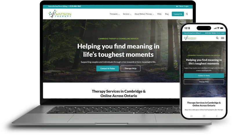 Watson Therapy — mental health therapy website on laptop, tablet and phone